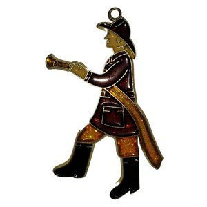 Vintage Handmade Stained Glass Vintage Fireman Fire Dept Suncatcher Ornament